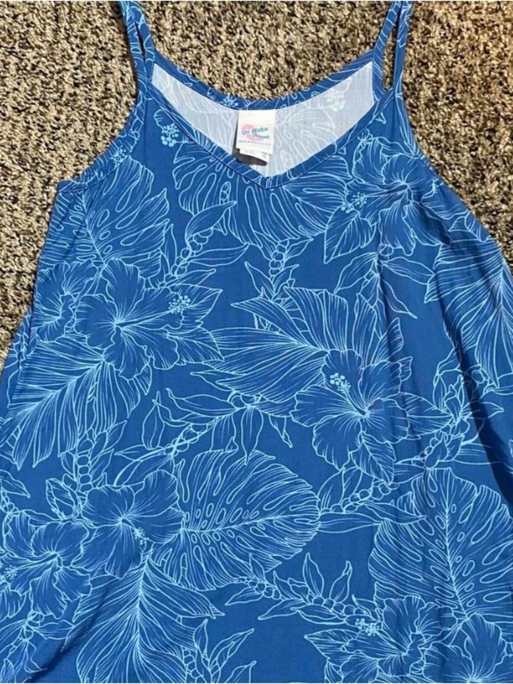 Women’s Blue Hawaiian Floral V-Neck Tank Top